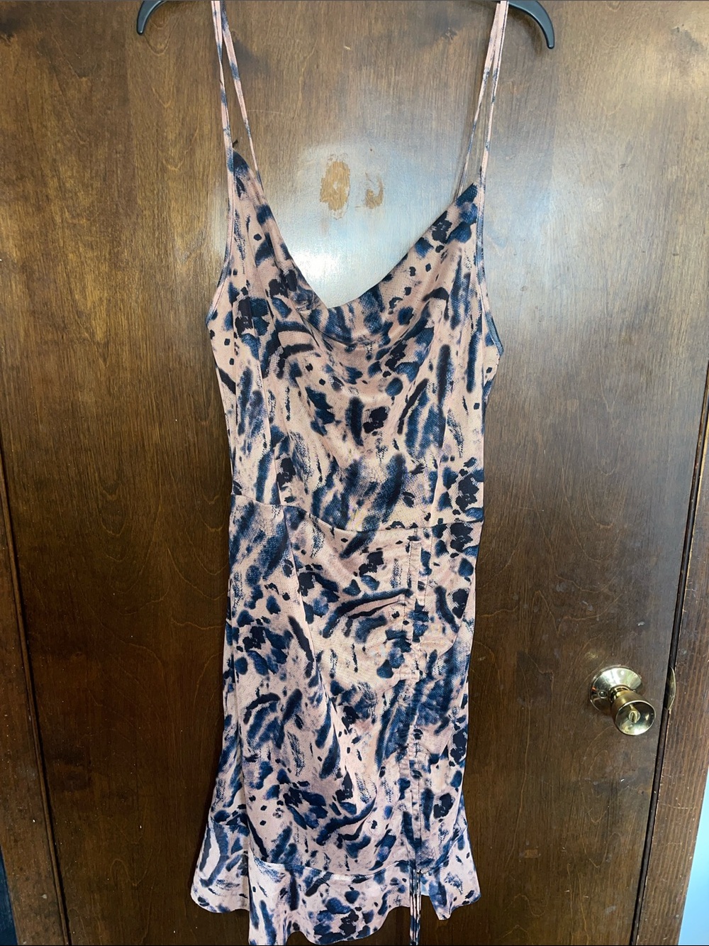 PrettyLittleThing Blush and Navy Printed Cowl Slip Dress